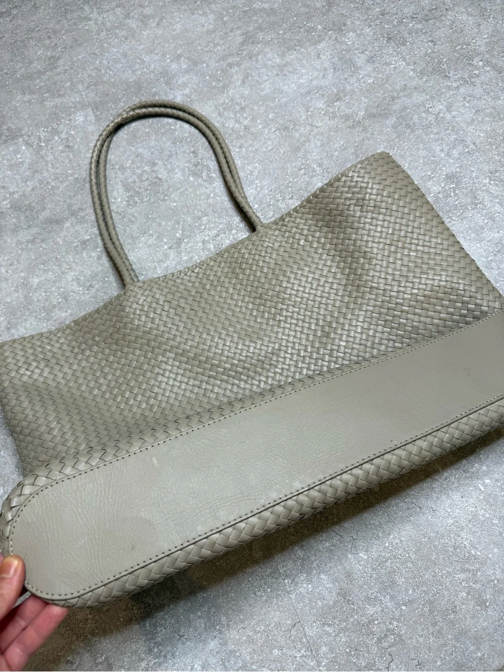 Quince Siena Handwoven Tote Italian Leather Tote in Light Grey Taupe